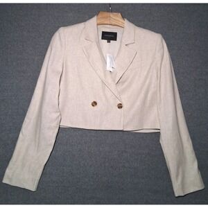 Banana Republic Cropped Blazer Womens Size 10 Beige Linen Blend Double Breasted